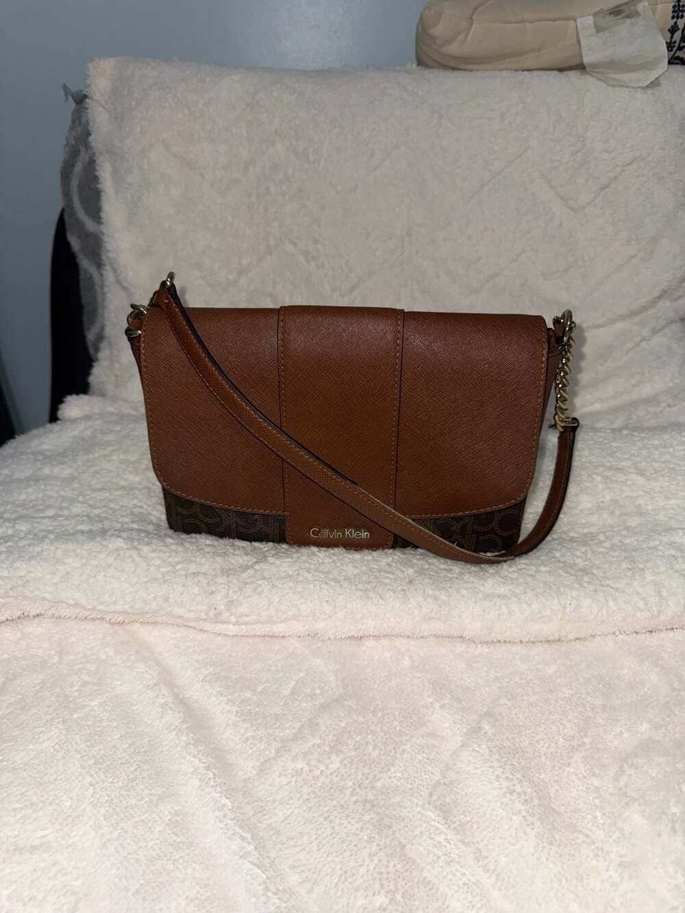 Calvin Klein Monogram Logo Crossbody Bag Brown